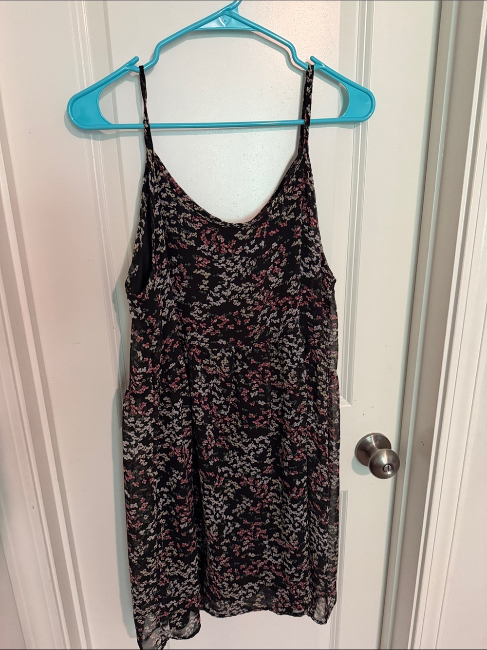 Source Unknown Black Floral Slip Dress with Pink and White Accents